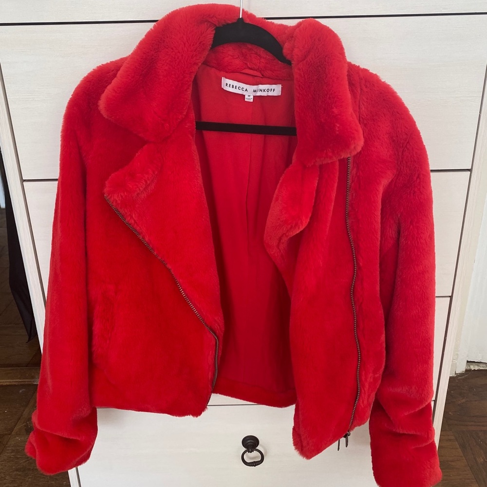 REBECCA MINKOFF HENDERSON FAUX FUR MOTO JACKET